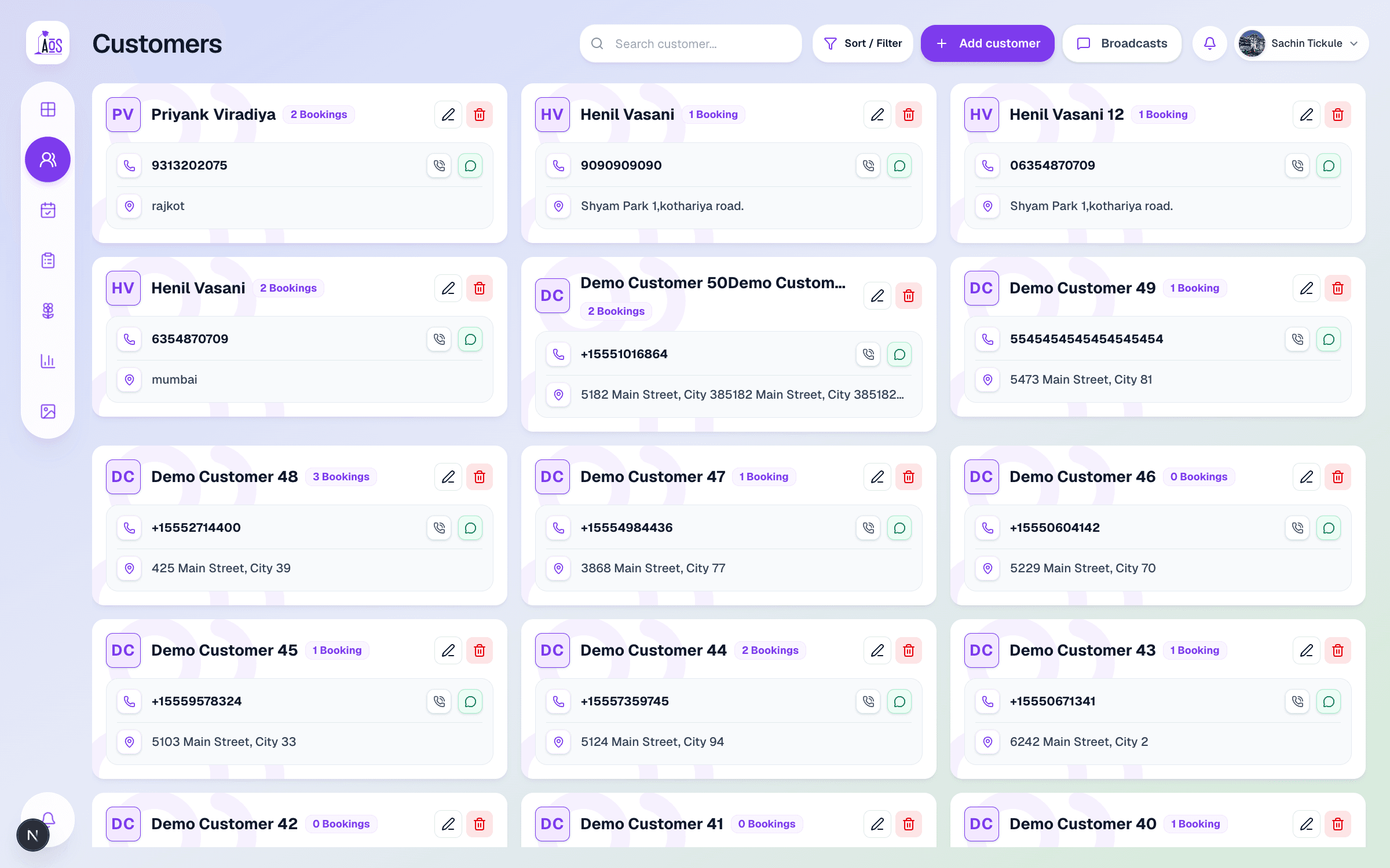 ArtistOS Client CRM screen